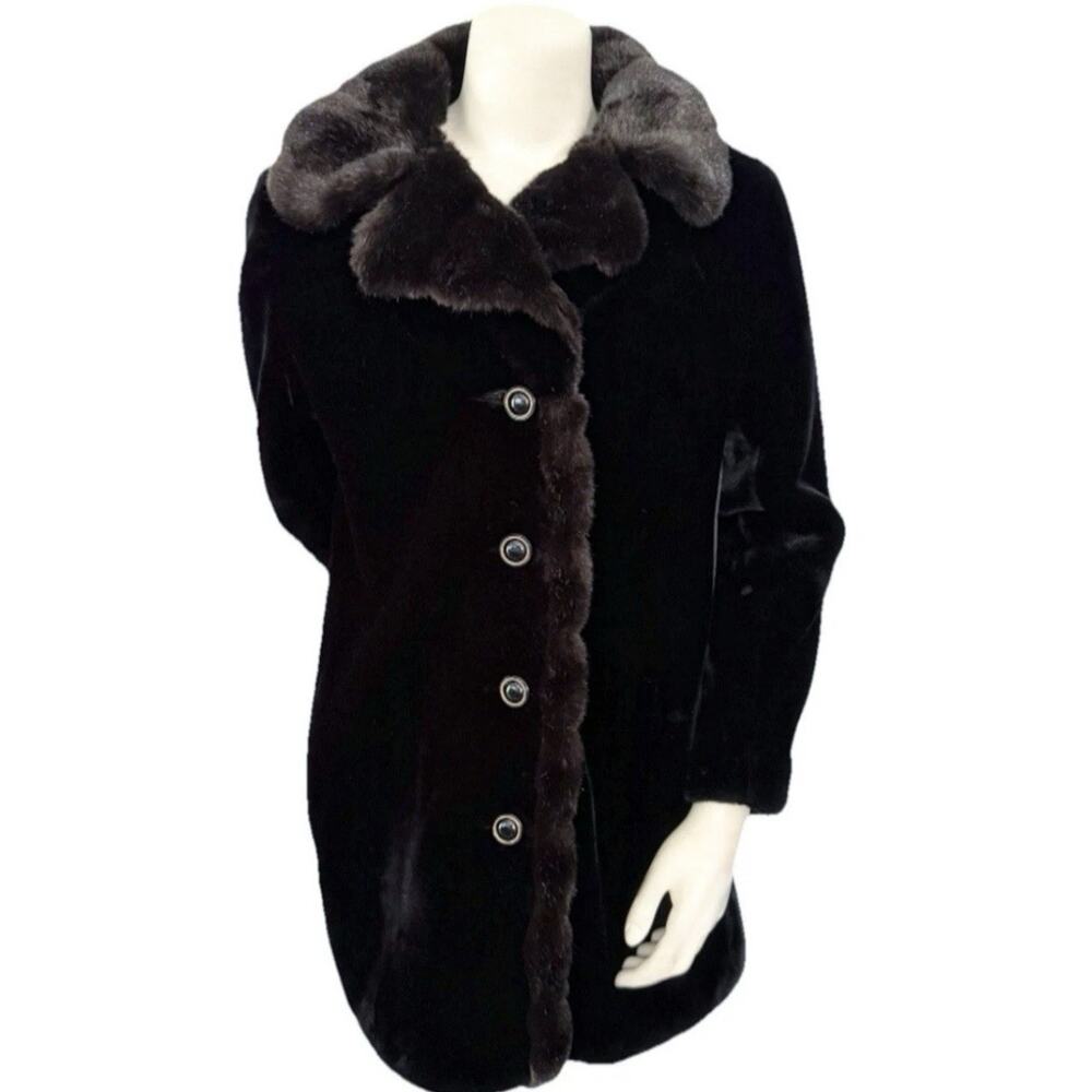 Vintage Borgazia Deep Pile Faux Fur Coat Dubrowsky & Joseph Black